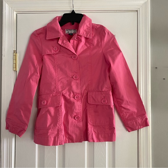 Gap Kids Girls Pink trench Coat Utility Jacket Size Medium 8 With Pockets - Picture 1 of 11